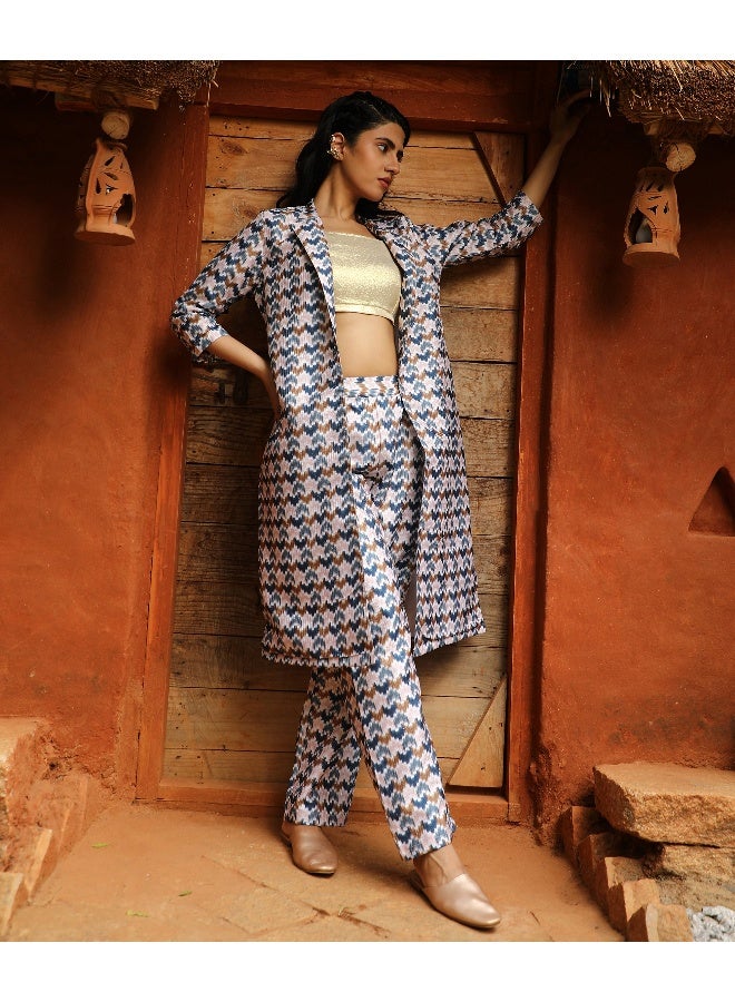 Women's Navy Blue Geometric Boho Co-Ord Set