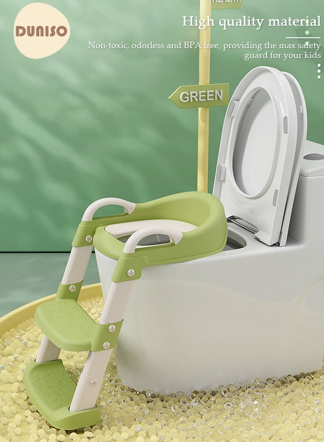 Kids' Potty Training Toilet Seat , Toddler Toilet Seat With Step Stool Ladder, Foldable Toddler Potty Seat For Toilet With Non-Slip Design, Adjustable Height For Baby Kids 2 To 5 Years Boys Girls Lemon Green Pvc