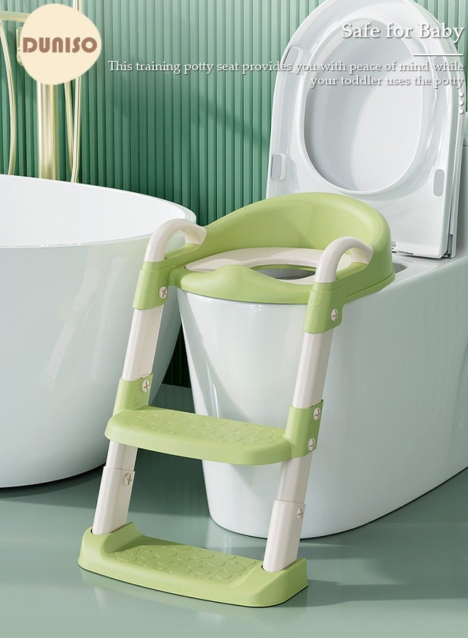 Kids' Potty Training Toilet Seat , Toddler Toilet Seat With Step Stool Ladder, Foldable Toddler Potty Seat For Toilet With Non-Slip Design, Adjustable Height For Baby Kids 2 To 5 Years Boys Girls Lemon Green Pvc