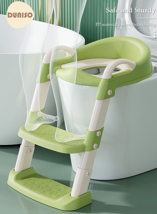 Kids' Potty Training Toilet Seat , Toddler Toilet Seat With Step Stool Ladder, Foldable Toddler Potty Seat For Toilet With Non-Slip Design, Adjustable Height For Baby Kids 2 To 5 Years Boys Girls Lemon Green Pvc