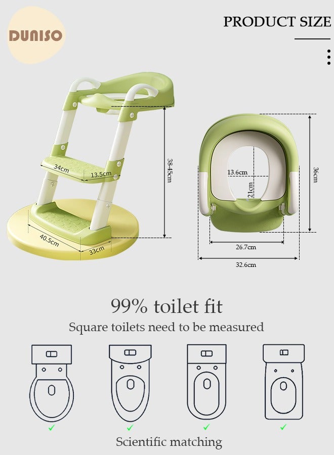 Kids' Potty Training Toilet Seat , Toddler Toilet Seat With Step Stool Ladder, Foldable Toddler Potty Seat For Toilet With Non-Slip Design, Adjustable Height For Baby Kids 2 To 5 Years Boys Girls Lemon Green Pvc