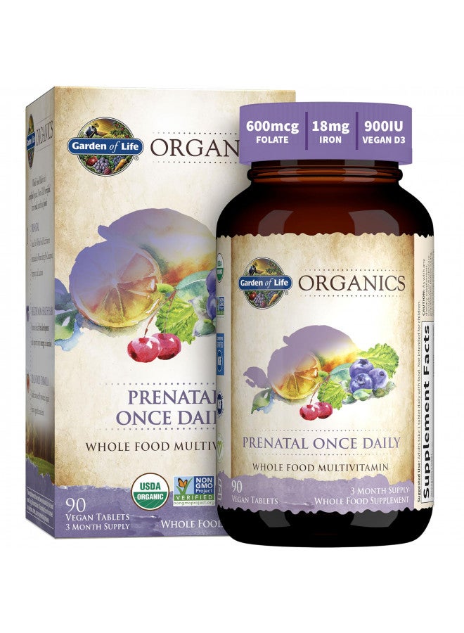 Garden of Life Prenatal Vitamin: Folate for Energy & Healthy Fetal Development, Non-constipating Iron, Vitamin C, B6, B12, D3 mykind Organics Organic, Non-GMO, Gluten-Free, Vegan, 90 Day Supply