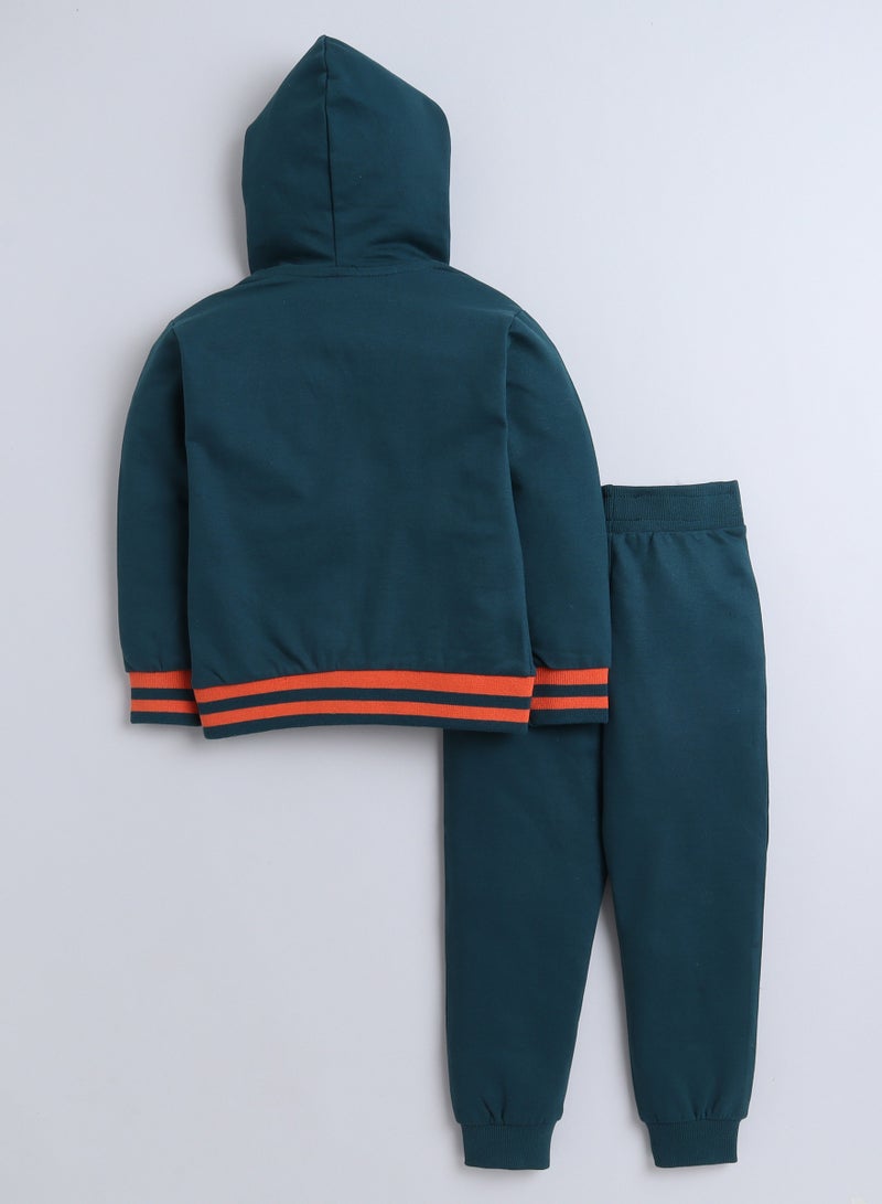 Boys' 3-Piece Set - Stripe Long tee, Dark Green fullzipper Hoody Jacket and Dark Green Jogger sets ,