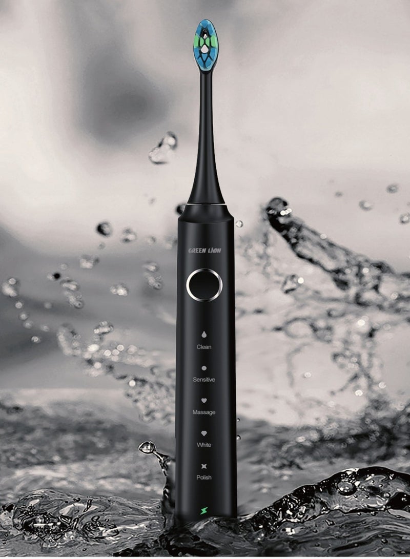 Smart Brush Rechargeable Toothbrush / 42 Times Use on 1 Charge / 38400vpm Powerful Sonic Motor / 5 Level Brush Mode / Dental Plaque Cleaning Brush / Intelligent Memory Model - Black