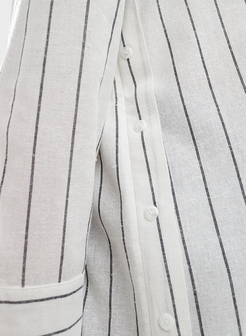 Asymmetric Button Down Striped Shirt