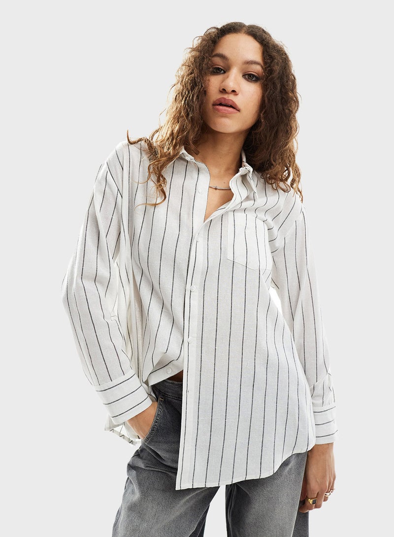Asymmetric Button Down Striped Shirt