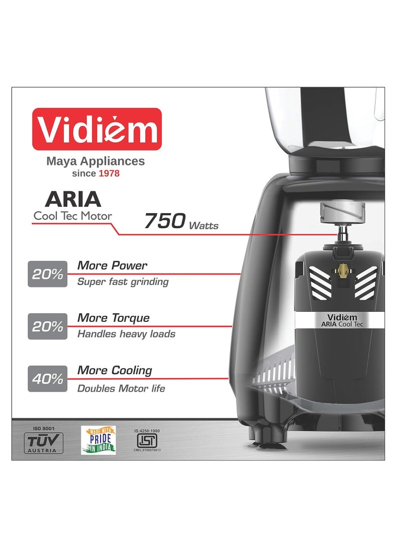 Vidiem mixer grinder 581 A vision plus (Multicolour), 750 watt mixer grinder with 4 Jar in-1 juicer, leakproof jars with self-lock for wet and dry spices, chutneys and curries