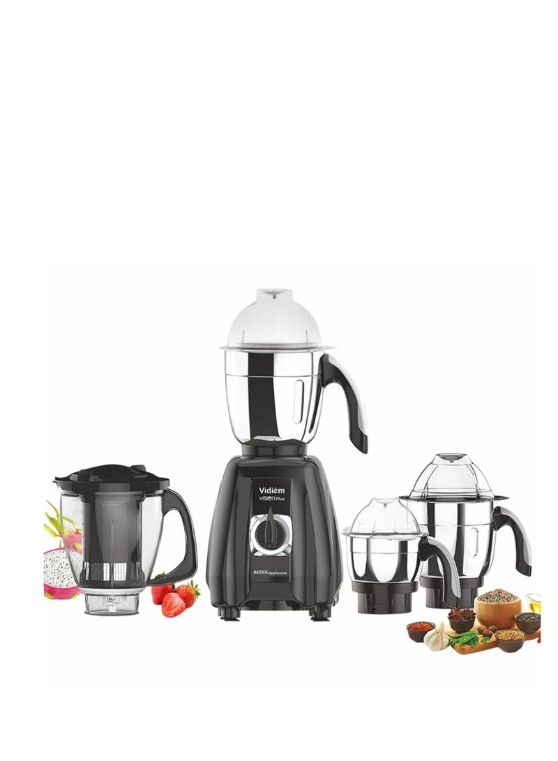 Vidiem mixer grinder 581 A vision plus (Multicolour), 750 watt mixer grinder with 4 Jar in-1 juicer, leakproof jars with self-lock for wet and dry spices, chutneys and curries