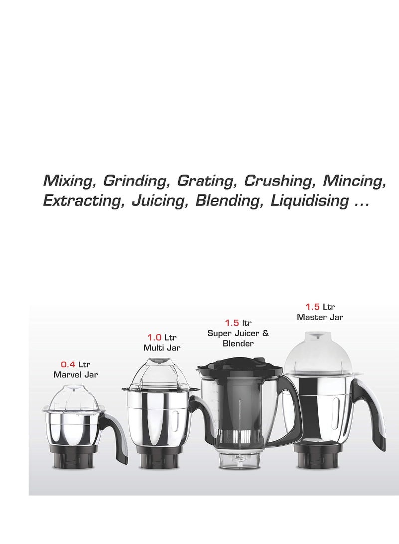 Vidiem mixer grinder 581 A vision plus (Multicolour), 750 watt mixer grinder with 4 Jar in-1 juicer, leakproof jars with self-lock for wet and dry spices, chutneys and curries