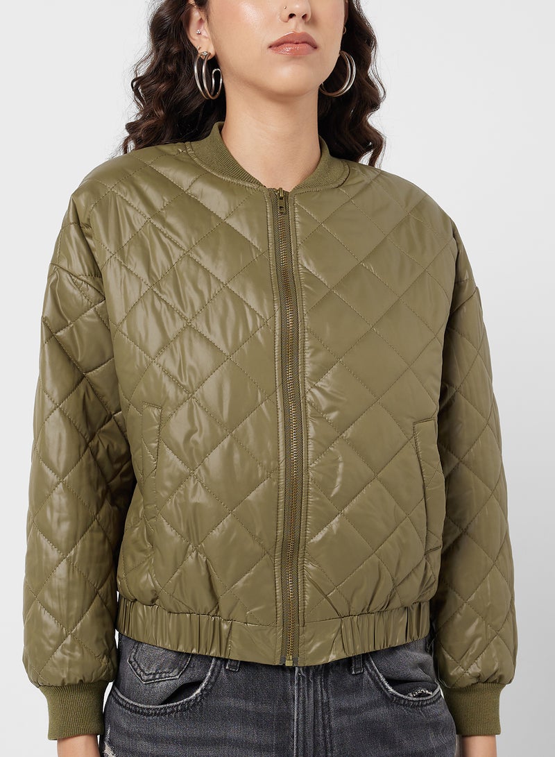 Quilted PU Leather Bomber Jacket