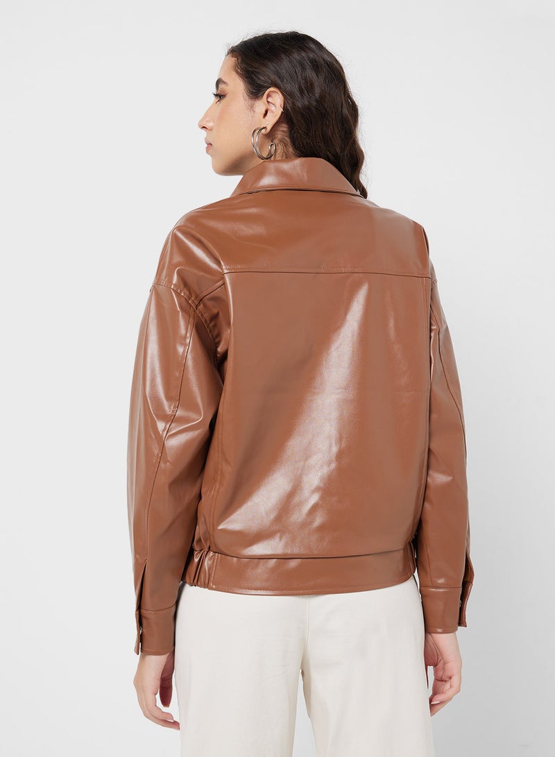 PU Leather Bomber Jacket