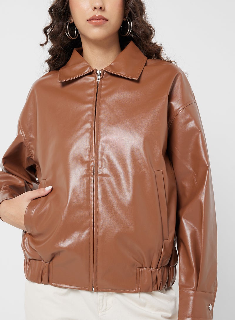 PU Leather Bomber Jacket