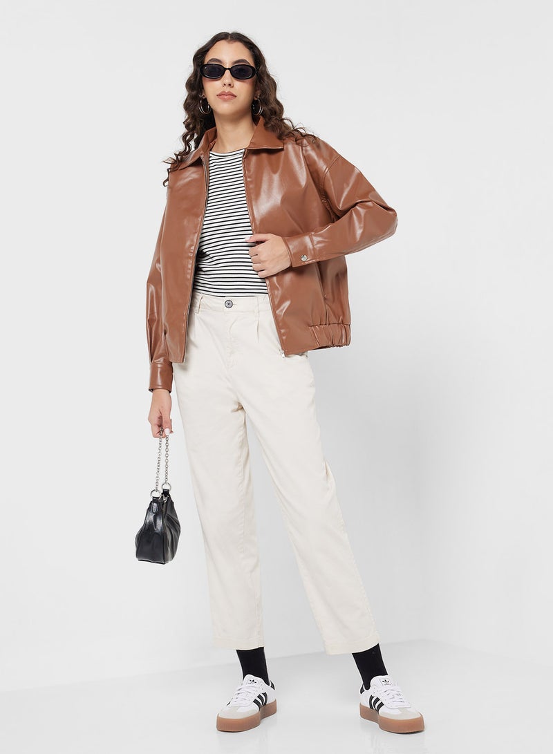 PU Leather Bomber Jacket