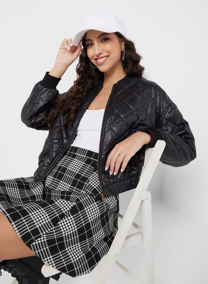 Quilted PU Leather Bomber Jacket