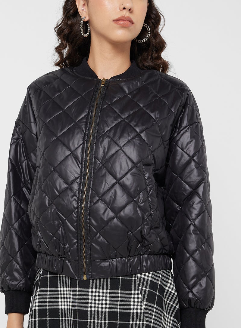 Quilted PU Leather Bomber Jacket