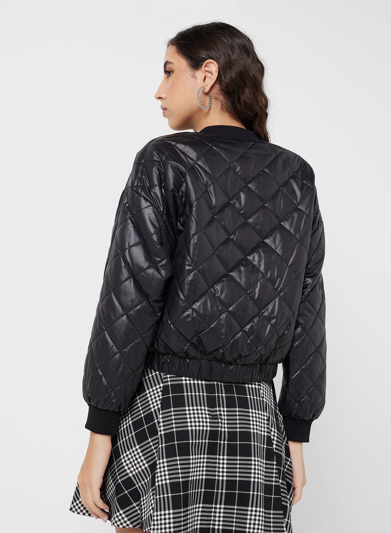 Quilted PU Leather Bomber Jacket