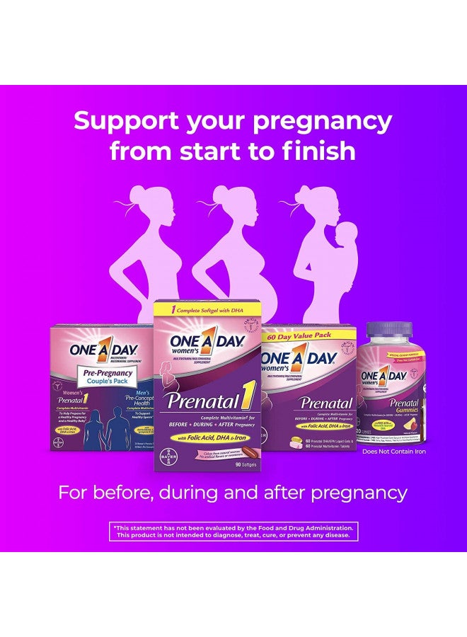 One A Day Women's Prenatal 1 Multivitamin, Supplement for Before, During, and Post Pregnancy, Including Vitamins A, C, D, E, B6, B12, and Omega-3 DHA, 90 Count