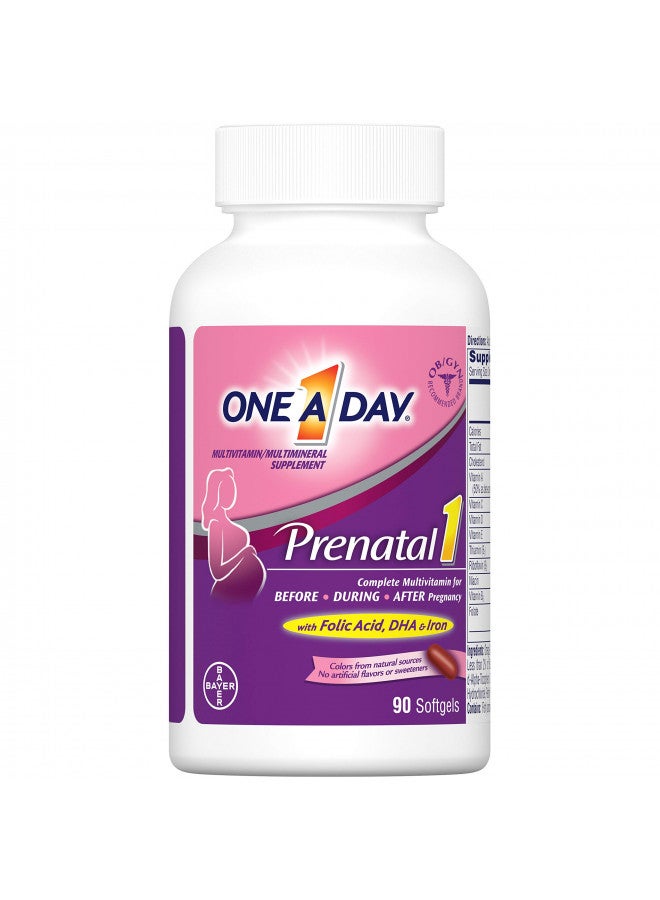 One A Day Women's Prenatal 1 Multivitamin, Supplement for Before, During, and Post Pregnancy, Including Vitamins A, C, D, E, B6, B12, and Omega-3 DHA, 90 Count