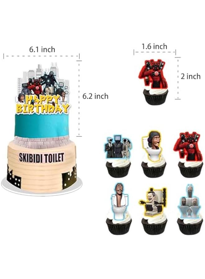 Skibidi Toilet Birthday Party Decorations,Skibidi Toilet Birthday Banner,Toilet Cake Topper Cupcake Toppers Balloon for Boys and Girls