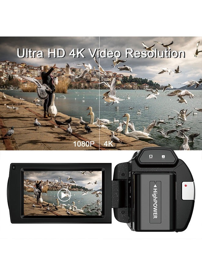 4K Ultra HD Digital Camcorder – Handheld Sports DV Camera with 48MP, 16x Zoom, WiFi, and Electronic Image Stabilization,Includes 32GB Card, Battery, and Charger