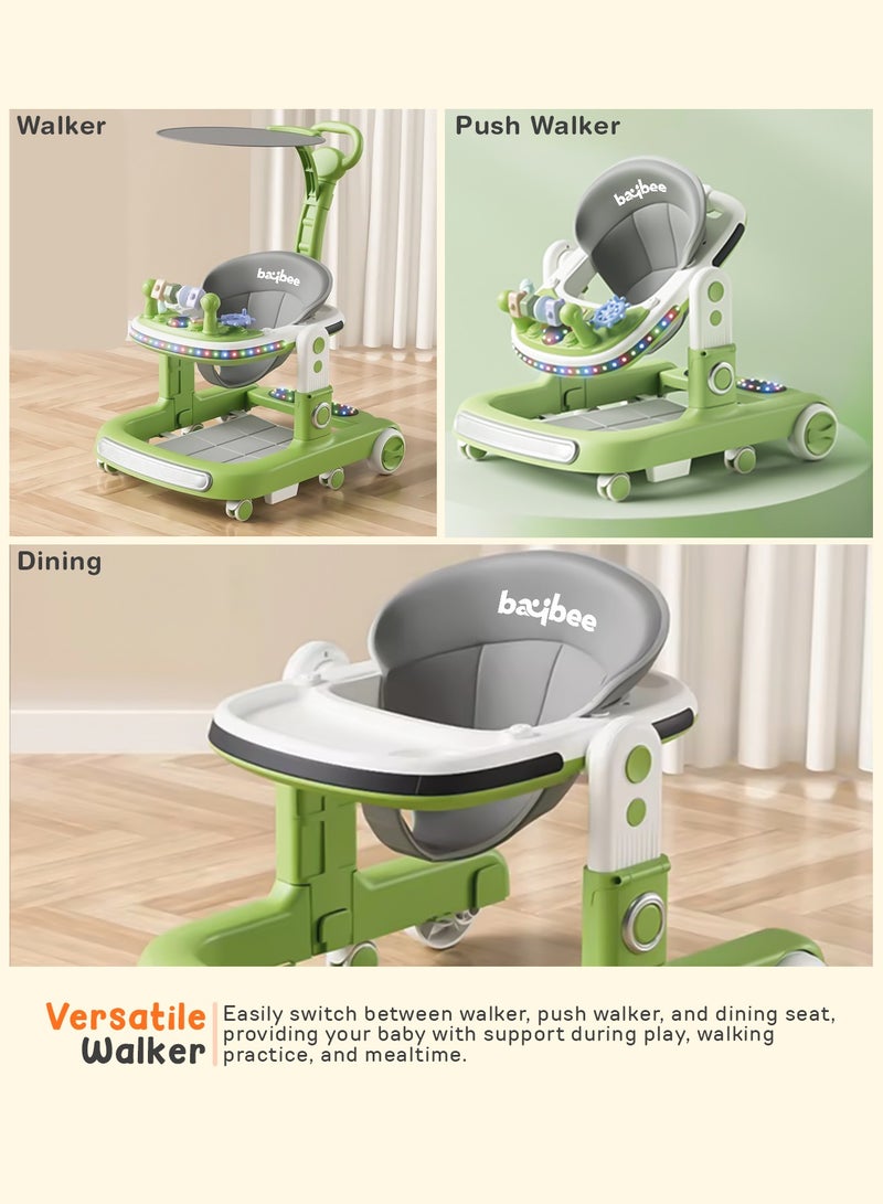 Baybee 2 in 1 Baby Walker for Kids, Baby Push Walker with Adjustable Height, Footmat, Canopy, Foldable Kids Walker with Tray, Musical Toy & Light Toddler Walker for Baby 6-18 Months Boy Girl Green