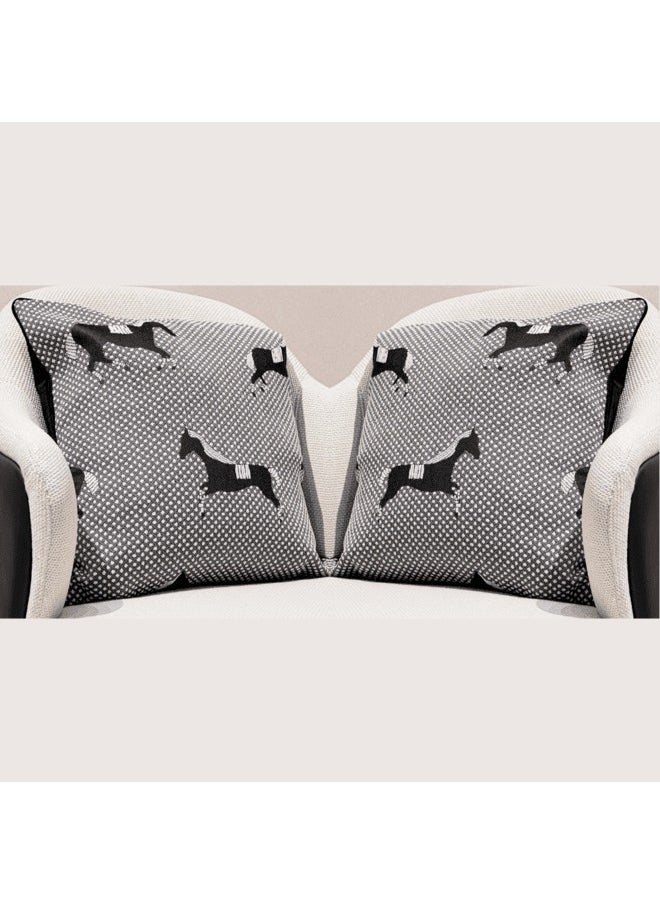 MAAC Home Set of 2 Cushion Cover  Cover for Backrest Cushion with Black and White Horse Print Premium Modern Minimalist Elegant design for Sofa Couch Bed Chair (Cushion Cover With Filler)