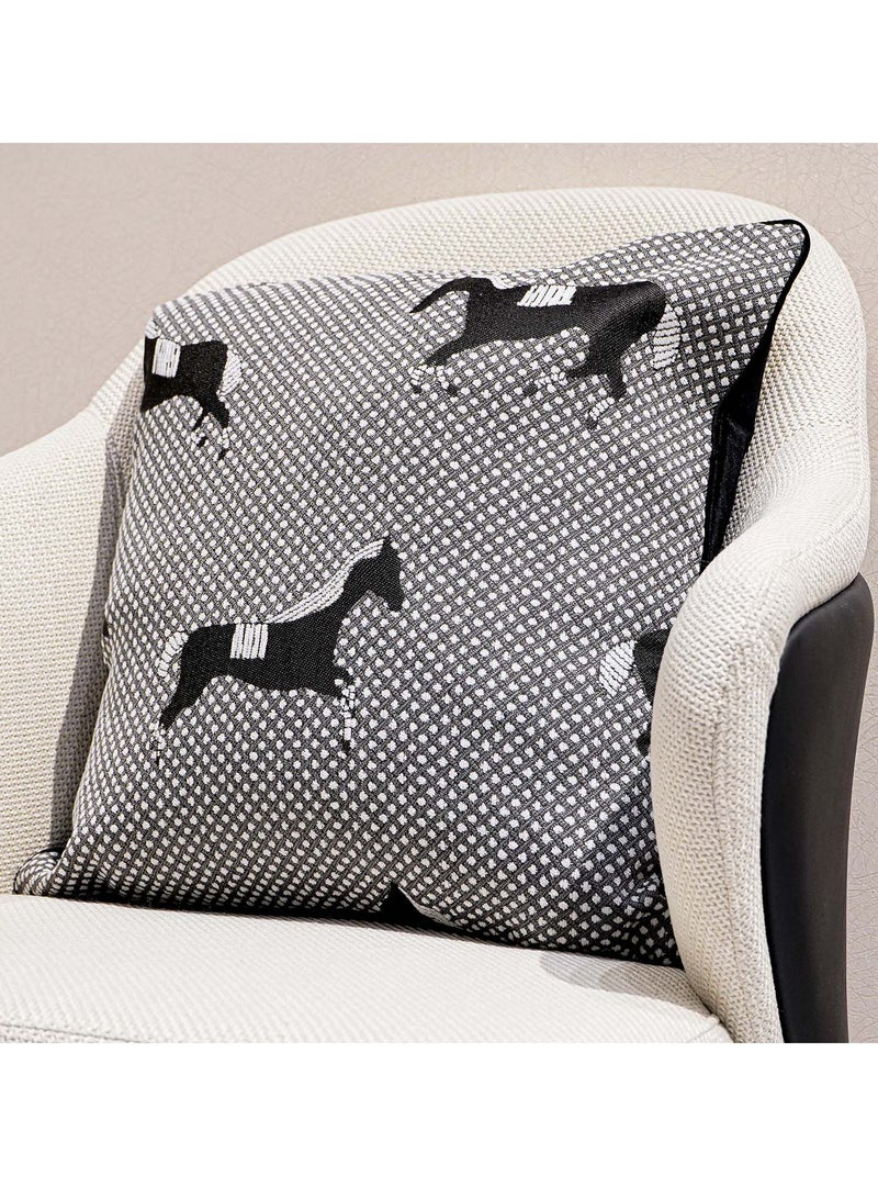 MAAC Home Set of 2 Cushion Cover  Cover for Backrest Cushion with Black and White Horse Print Premium Modern Minimalist Elegant design for Sofa Couch Bed Chair (Cushion Cover With Filler)