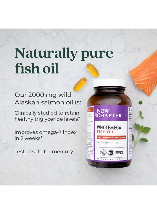 New Chapter Fish Oil Supplement - Wholemega Wild Alaskan Salmon Oil with Omega-3 + Vitamin D3 + Astaxanthin + Sustainably Caught - 60 Count
