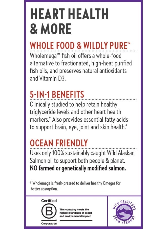 New Chapter Fish Oil Supplement - Wholemega Wild Alaskan Salmon Oil with Omega-3 + Vitamin D3 + Astaxanthin + Sustainably Caught - 60 Count