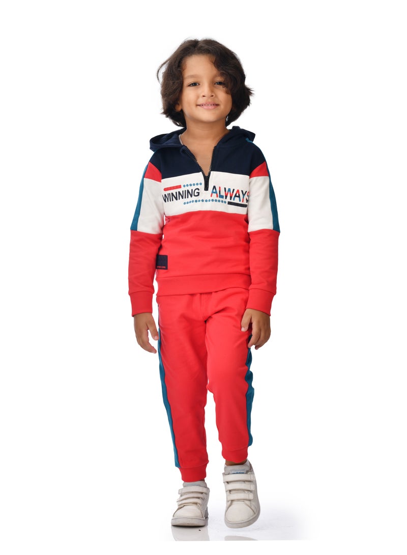 Boys' 2-Piece Hoodie cut & sew Navy/Red/Green and Red/Green cut & sew Jogger (2 -8 yrs)