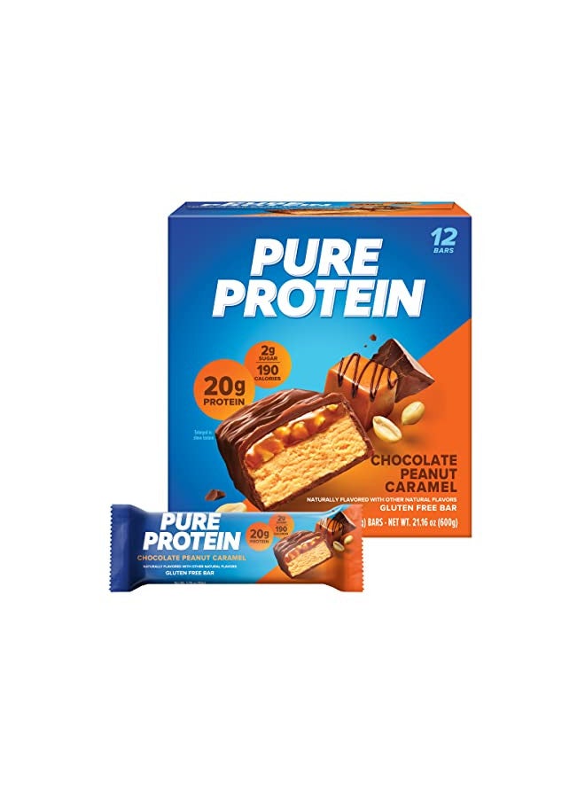 Pure Protein Bars, High Protein, Nutritious Snacks to Support Energy, Low Sugar, Gluten Free, Chocolate Peanut Caramel, 1.76oz, 12 Pack (Packaging May Vary)