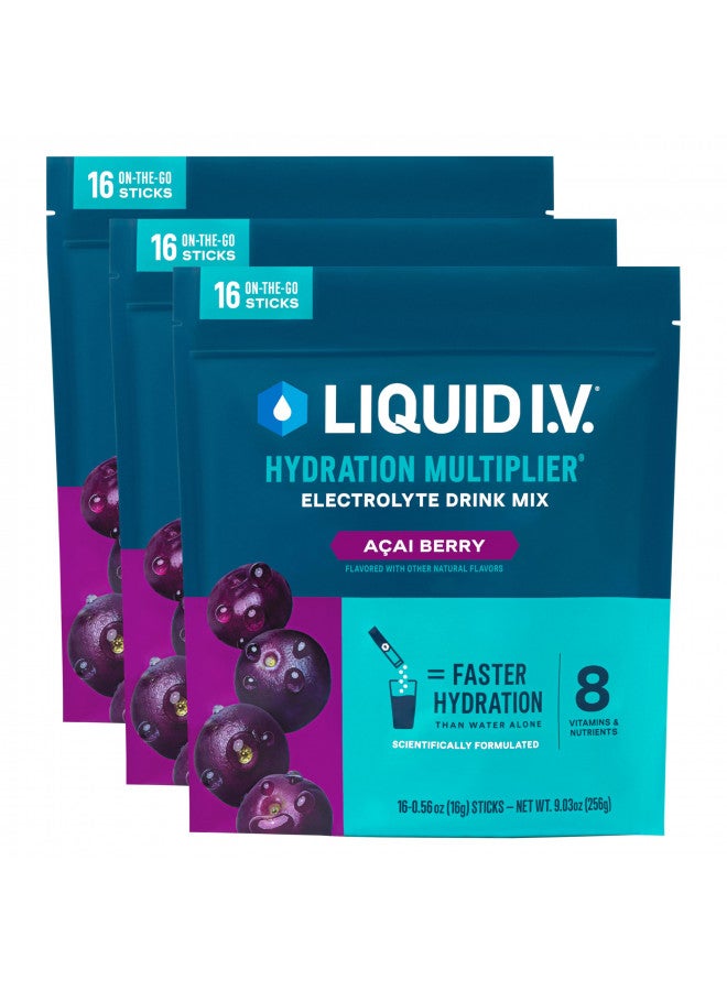 Liquid I.V. Hydration Multiplier - Acai Berry - Hydration Powder Packets | Electrolyte Drink Mix | Easy Open Single-Serving Stick | Non-GMO | 48 Sticks