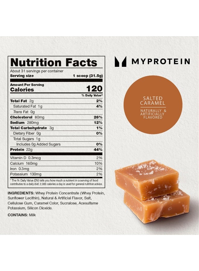 Myprotein - Impact Whey Protein Powder - Whey Protein Powder - Naturally Flavored Drink Mix - Daily Protein Intake for Superior Performance - Salted Caramel (2.2 lbs, Pack of 1)