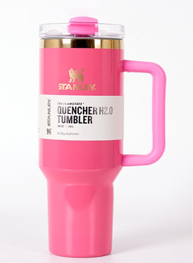 Quencher H2.0 FlowState Stainless Steel Vacuum Insulated Tumbler with Lid and Straw for Water, Iced Tea or Coffee, Smoothie and More, 40 oz Barbie pink