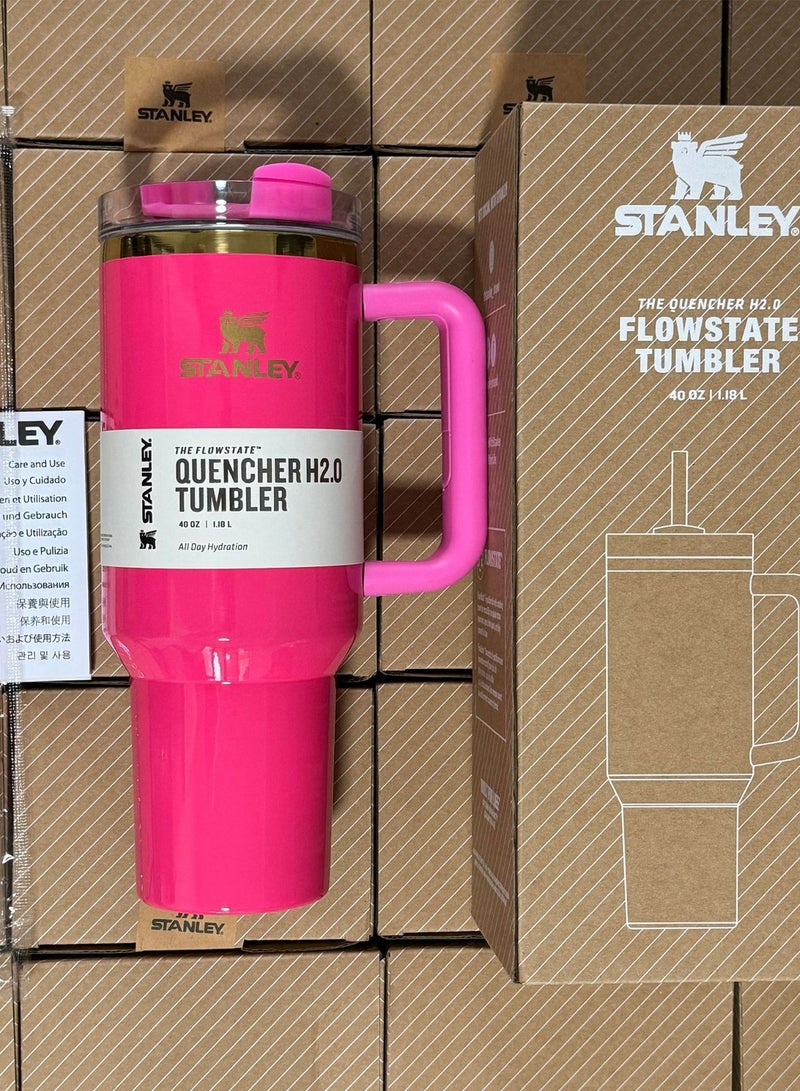 Quencher H2.0 FlowState Stainless Steel Vacuum Insulated Tumbler with Lid and Straw for Water, Iced Tea or Coffee, Smoothie and More, 40 oz Barbie pink