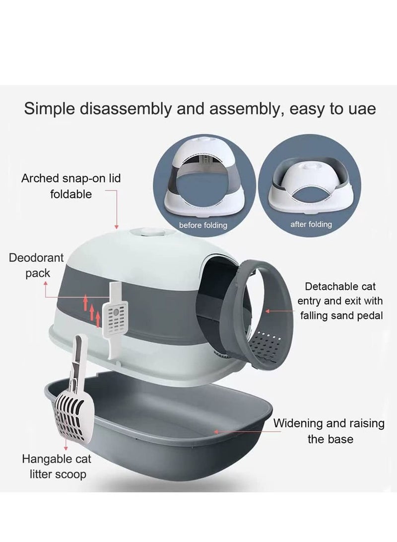 Cat Litter Box with Round Edges,Semi-Enclosed Open Top Cat Litter Box With Cat Litter Scoop,Cat Sandbox,Cat Toilet Fully Enclosed with Ultraviolet Germicidal Lamp