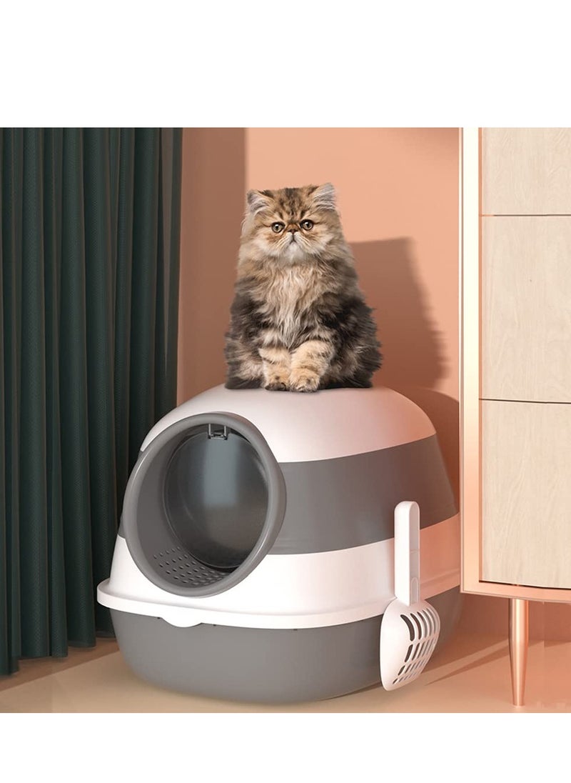 Cat Litter Box with Round Edges,Semi-Enclosed Open Top Cat Litter Box With Cat Litter Scoop,Cat Sandbox,Kitty Litter Box with Litter Scoop, Easy to Assemble