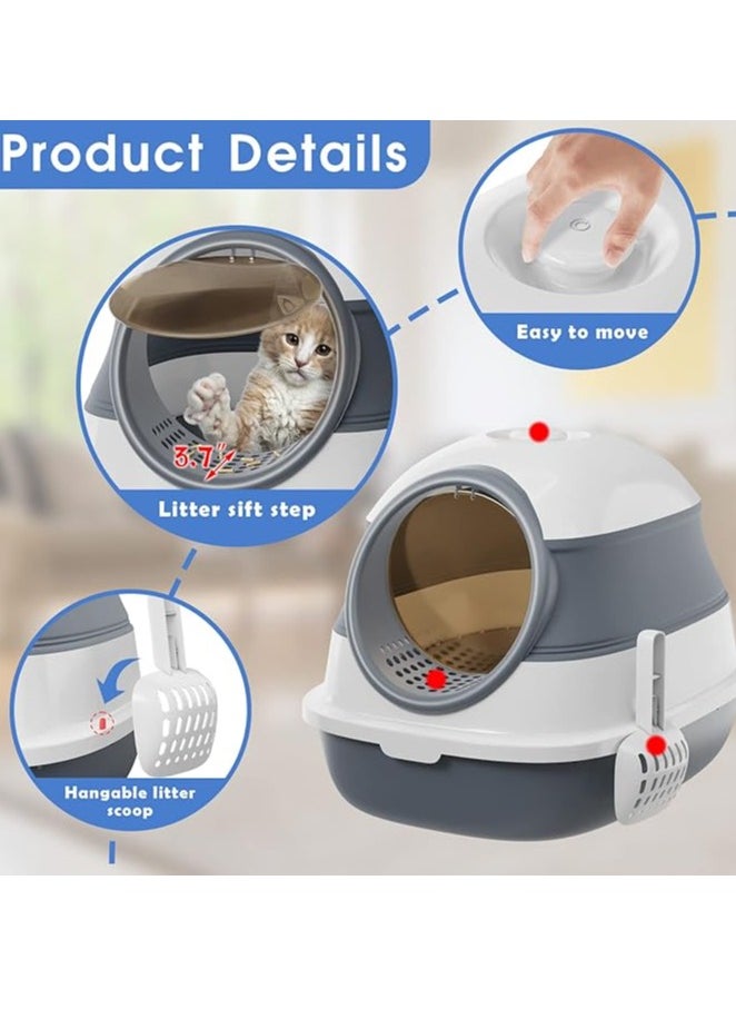 Cat Litter Box with Round Edges,Semi-Enclosed Open Top Cat Litter Box With Cat Litter Scoop,Cat Sandbox,Kitty Litter Box with Litter Scoop, Easy to Assemble