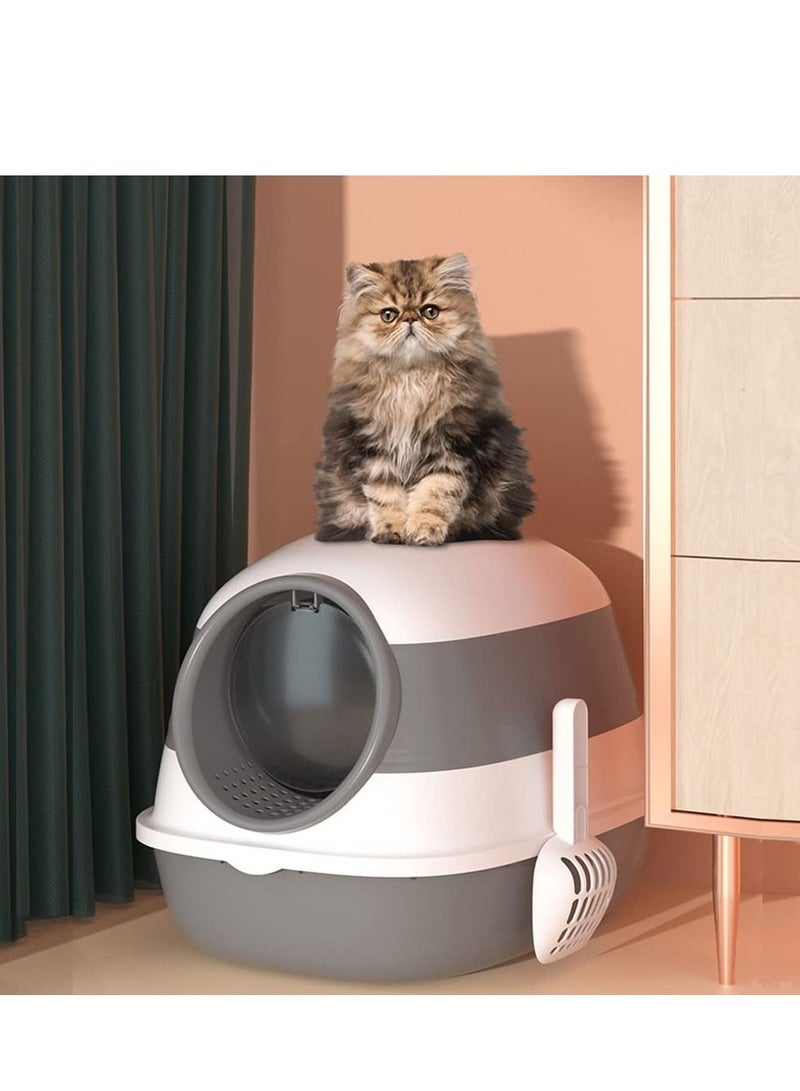 Cat Litter Box with Round Edges,Semi-Enclosed Open Top Cat Litter Box With Cat Litter Scoop,Cat Sandbox,Cat Toilet Fully Enclosed with Ultraviolet Germicidal Lamp