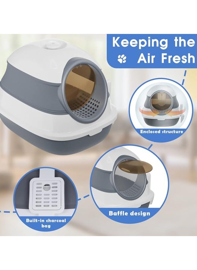 Cat Litter Box with Round Edges,Semi-Enclosed Open Top Cat Litter Box With Cat Litter Scoop,Cat Sandbox,Kitty Litter Box with Litter Scoop, Easy to Assemble