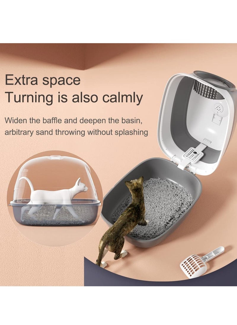 Cat Litter Box with Round Edges,Semi-Enclosed Open Top Cat Litter Box With Cat Litter Scoop,Cat Sandbox,Kitty Litter Box with Litter Scoop, Easy to Assemble