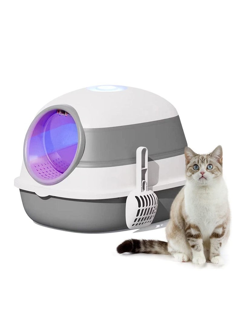 Cat Litter Box with Round Edges,Semi-Enclosed Open Top Cat Litter Box With Cat Litter Scoop,Cat Sandbox,Cat Toilet Fully Enclosed with Ultraviolet Germicidal Lamp