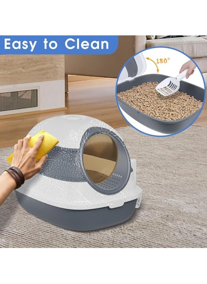 Cat Litter Box with Round Edges,Semi-Enclosed Open Top Cat Litter Box With Cat Litter Scoop,Cat Sandbox,Kitty Litter Box with Litter Scoop, Easy to Assemble