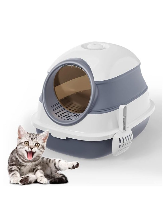 Cat Litter Box with Round Edges,Semi-Enclosed Open Top Cat Litter Box With Cat Litter Scoop,Cat Sandbox,Kitty Litter Box with Litter Scoop, Easy to Assemble