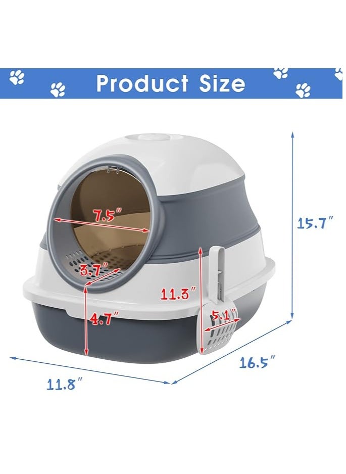 Cat Litter Box with Round Edges,Semi-Enclosed Open Top Cat Litter Box With Cat Litter Scoop,Cat Sandbox,Kitty Litter Box with Litter Scoop, Easy to Assemble