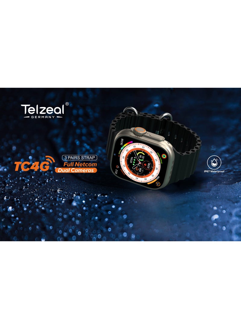 Telzeal TC4G Dual Camera 2.2 inch Full Display 4g Netcom with 3 Pairs Strap Compatible with iOS and Android Men's and Women's