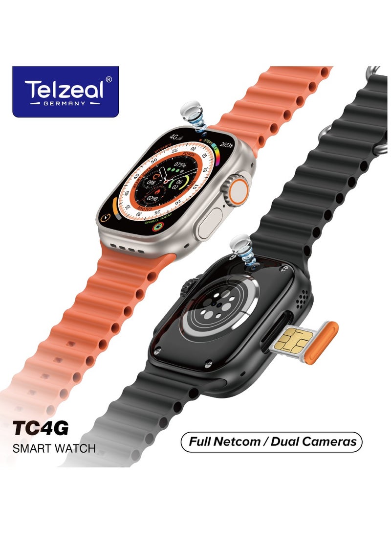 Telzeal TC4G Dual Camera 2.2 inch Full Display 4g Netcom with 3 Pairs Strap Compatible with iOS and Android Men's and Women's