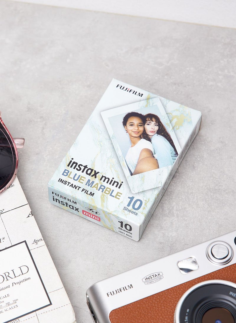 Instax Mini Instant Film, Blue Marble Border With 10 Sheet Pack