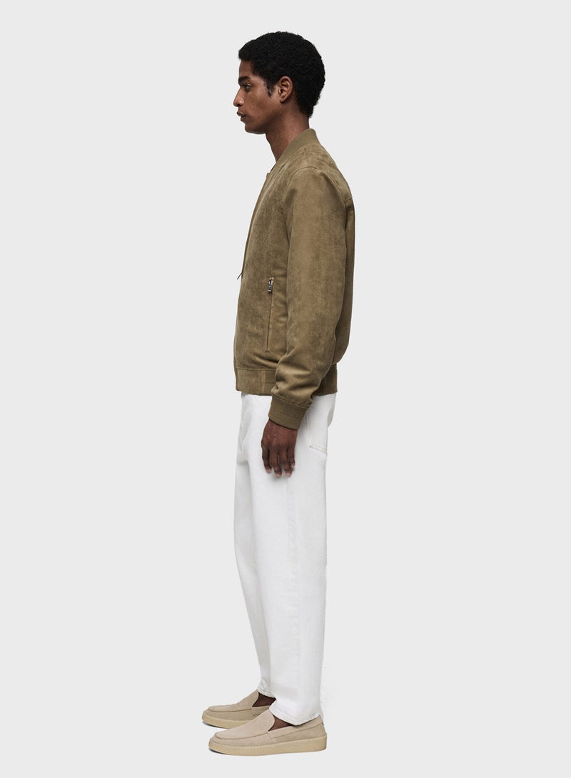 Suede-Effect Bomber Jacket