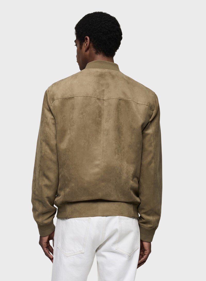 Suede-Effect Bomber Jacket